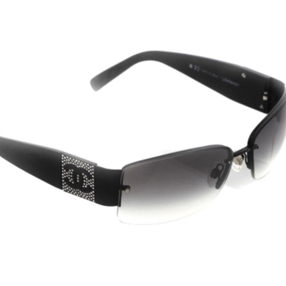 CHANEL 4117-B Vintage Rimless Sunglasses Black w/ Swarovski Crystal CC Logo - Picture 10 of 16